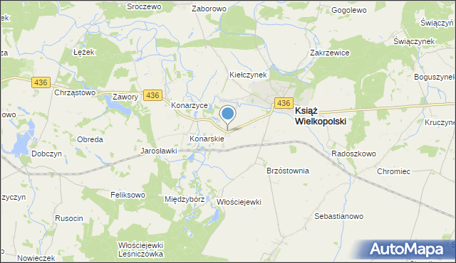 mapa Kiełczyn, Kiełczyn gmina Książ Wielkopolski na mapie Targeo